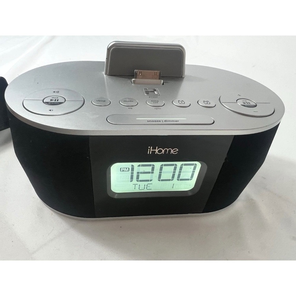 Black iHome iD38 Apple Docking Station Speaker Dual Alarm Clock Radio TESTED